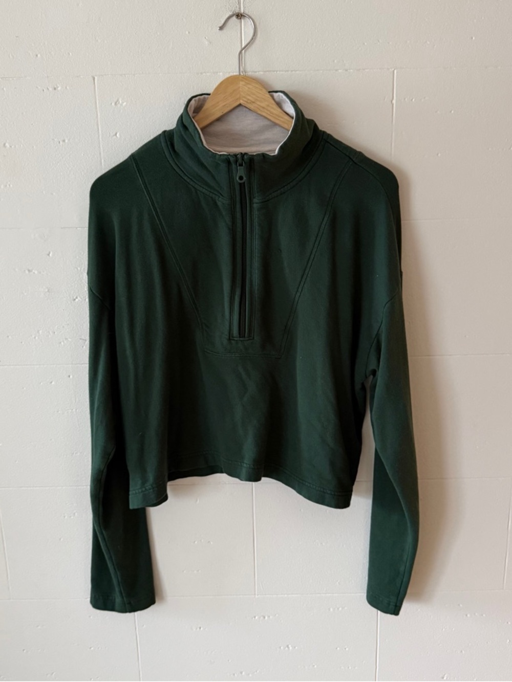 Aerie | OFFLINE Quarter Zip Green Cropped Pullover Athleisure | Medium